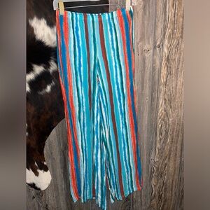 New Directions size small elastic waistband orange and blue stripe pants